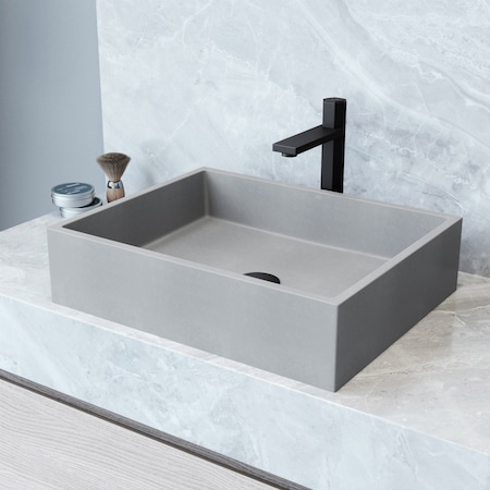 Vigo Coca Gothic Gray Concreto Stone 19 in. L x 15 in. W x 5 in. H Rectangular Vessel Bathroom Sink VG04069