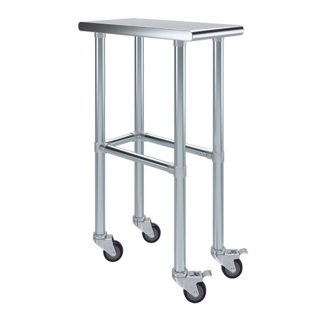 Amgood 24in D x 12in L Stainless Steel Open Base Table, 3in Casters AMG WT-2412-RCB-WHEELS-Z