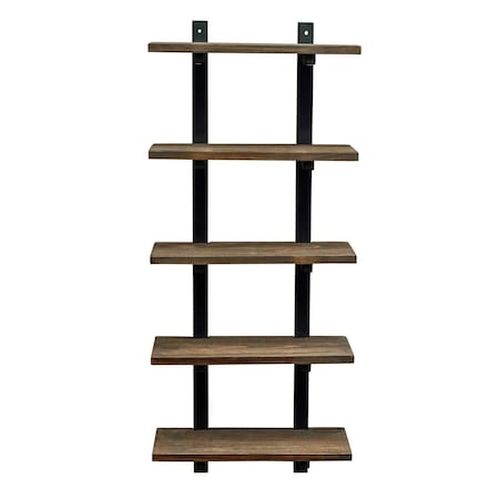 Alaterre Furniture Pomona 48"H 5-Shelf Metal and Solid Wood Bath Wall Shelf, Natural AMBA5820