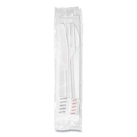 Berkley Square Medium Heavyweight Cutlery Kit, Fork/Knife/Napkin/Pepper/Salt/Spoon, Plastic, White, 250PK BEP41234