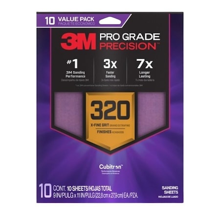 3M Sanding Sheet, 9 in L, 11 in W, Multi-Grade, 320 Grit, Ceramic Alumina Abrasive, 10PK SHR320-PGP-10T