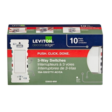 Leviton Decora Edge 15 amps 3-Way Rocker Switch White, 10PK E5603-0MW