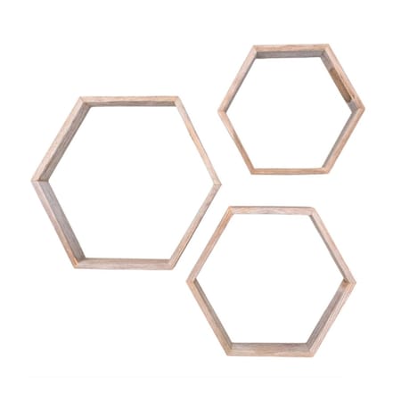 Homeroots Set of Three Gray Wood Hexagon Wood Open Box Shelves, 3PK 380354