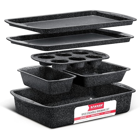 Bakken-Swiss 6-Piece Bakeware Set, Stackable Non-Stick Carbon Steel Pans, Gray Coating for Home BAKDIEGY