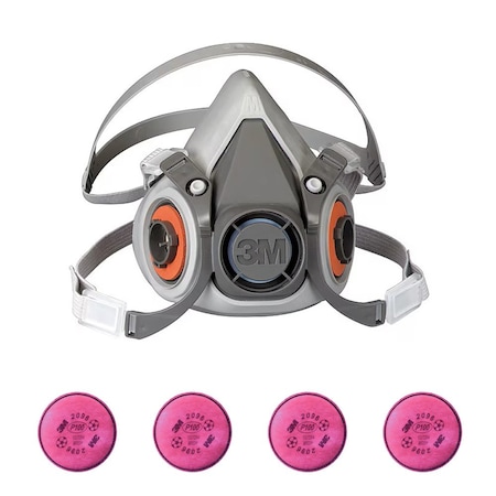 3M Half Mask Respirator Kit: Includes 4 Filters, Nuisance Acid Gas/P100, Magenta, 6000 Series, Size M 6AD97-4JG28