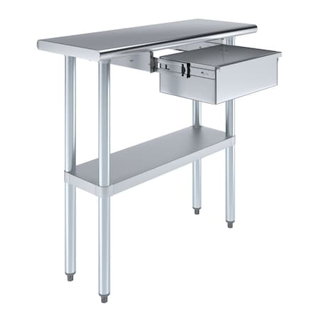 Amgood 14 in. x 36 in. Stainless Steel Table With Drawer AMG WT-1436 + DRAWER-1510-Z