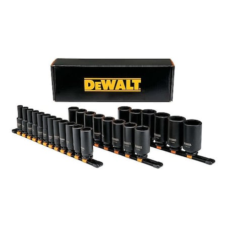 Dewalt Skt St, Deep Impct Metric, 1/2in Dr, 26pcs DWMT19242