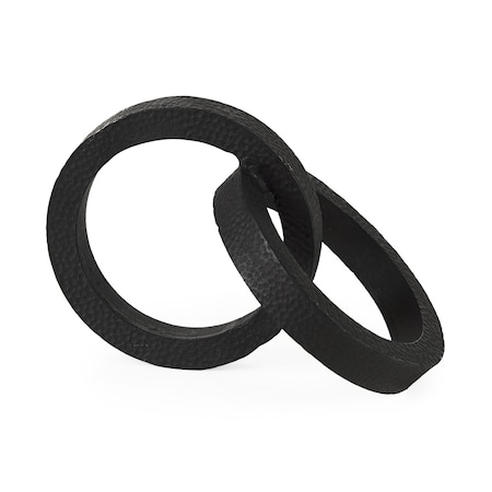 Homeroots Two Ring Black Hammered Metal Sculpture 392550