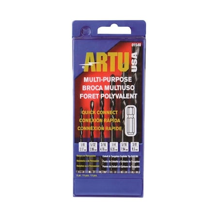 Artu-Usa 6 Piece Carbide Tipped QuickChange Hex Shank Drill Bit Set, Assorted Size 2497295