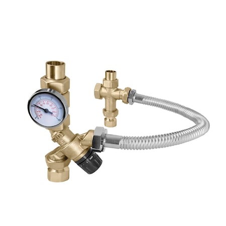 Caleffi Mixcal 3-Way Mixing Valve 3/4 FNPT tank hose cross 3/4 MNPTw/gage 520510AX