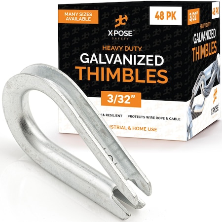 Xpose Safety Galvanized Steel Thimbles for Wire Rope, 3/32 Inch, 48PK GCT332-48-X-S