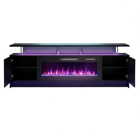 Homeroots 80in Black Wood Fireplace Entertainment Center With Fireplace 723795