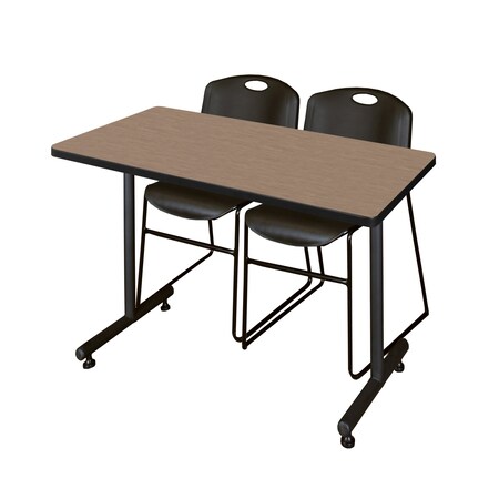 Regency Kobe T-Base Training Seminar Table W/ 2 Zeng Stack Chairs, 48 in W, 30 in L, Noble Oak MKTRCT4830NO44BK