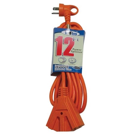 Conntek SJTW Extension Cord, 14 AWG, Indoor/Outdoor, 14/3, 3 Outlets, 5-15R, Orange, PVC, 5-15P, 12 ft 3383783