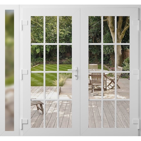 Vdomdoors Front Exterior Prehung Metal-Plastic Double Doors Clear Glass / MANUX 8355 White Silk / Office Comm MANUX8355DEXD-WS-W72+16xH80-RH-I