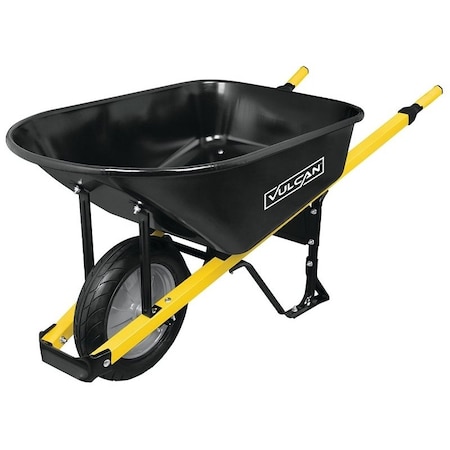 Vulcan Contractor Wheelbarrow, 6 cuft Volume, Steel, 16 in Wheel, CushionGrip Handle 34472
