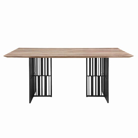 Homeroots 72" Oak and Black Wood and Iron Double Pedestal Base Dining Table 631285