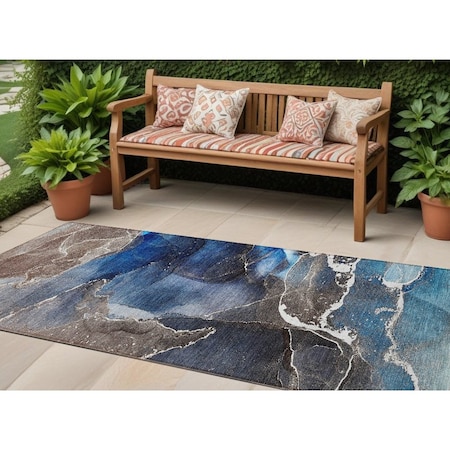 Homeroots 8' Blue Abstract Washable Indoor Outdoor Runner Rug 559650