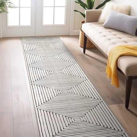 World Rug Gallery Bohemian Stripes Washable Non Slip Runner Rug 2 ft x 6 ft Ivory WR73IVORY2X6