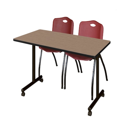 Regency Kobe Mobile T-Base Training Table W/ 2 M Stack Chairs, 48 in W, 24 in L, Noble Oak MKTRCC4824NO47BY