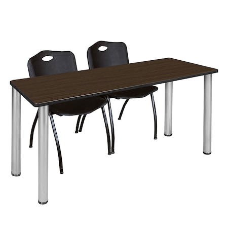 Regency Kee Training Table W/ 2 M Stack Chairs, 66 in W, 24 in L, Neo Walnut MT6624NWBPCM47BK