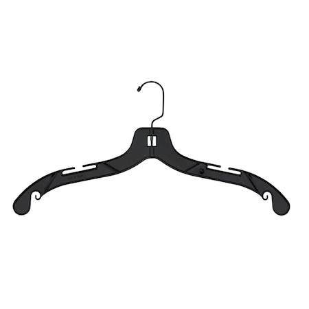 Nahanco 17in Black Plastic T-Shirt Weight Shirt Hanger w/ Black Hook, 100PK 2508BH