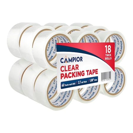 Campior Clear Packing Tape, Heavy Duty, 1.88In x 60 Yards, 2.7mil, 18 Rolls for Shipping and Sealing CMPTAPE18