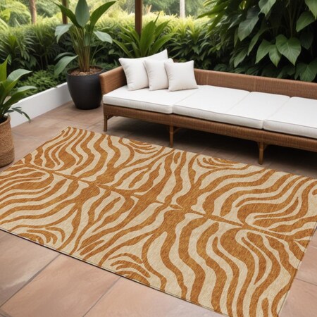 Homeroots 9' X 12' Copper And Tan Animal Print Washable Indoor Outdoor Area Rug 600646