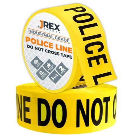Jrex Safety Police Line Do Not Cross Tape Roll - 3 Mil - 1000 Ft x 3 Inch Wide Each - Yellow, 2PK PPLT-JR-3M-2PK