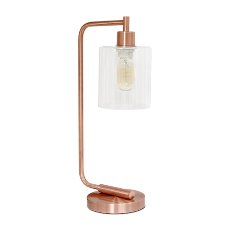 Homeroots 19" Rose Gold Metal Lantern Table Lamp With Clear Cylinder Shade 646041