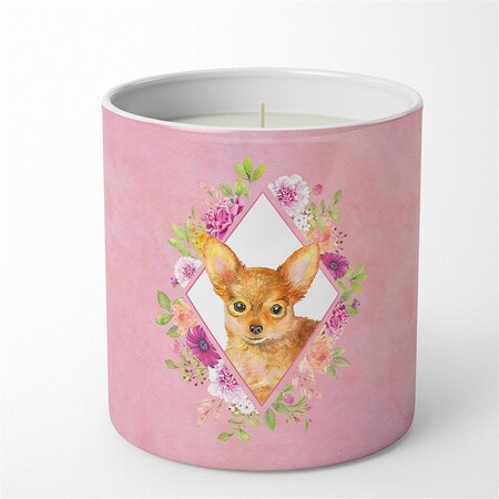 Carolines Treasures 10 oz Toy Terrier Pink Flowers Decorative Soy Candle CK4190CDL