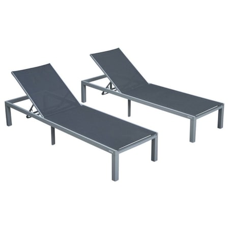 Leisuremod Marlin Patio Chaise Lounge Chair with Grey Aluminum Frame, Black, 2PK MLGR-77BL2