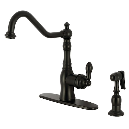Kingston Brass Single-Handle Kitchen Faucet with Brass Side Sprayer, Matte Black GSY7700ACLBS
