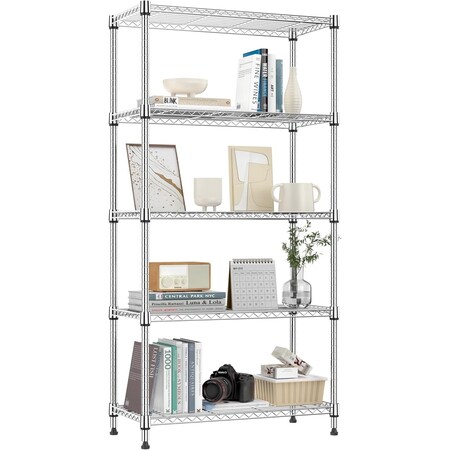 Factory 2U Wire Shelving Unit, 14inD x 30inW x 60inH, 5 Shelves, Medium Duty 250 lbs Per Shelf, Chrome 803972