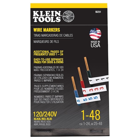 Klein Tools Wire Marker Book 120/240V 3 Phase 1-48 56251