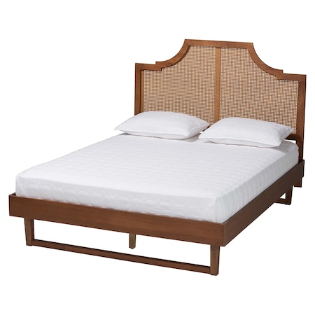 Baxton Studio Francine Mid-Century Modern Ash Walnut Woven Rattan Queen Size Bed 248-12648-9411-ZORO