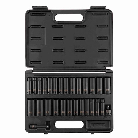 Sunex 3/8 in Drive Sae & Metric 6 Point Deep 28-Piece Master Impact Socket Set 3360DD