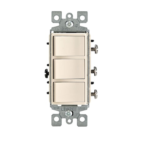 Leviton Decora Three Rocker Combination Switch, 15 Amp, 120 Volt, Light Almond 1755-T