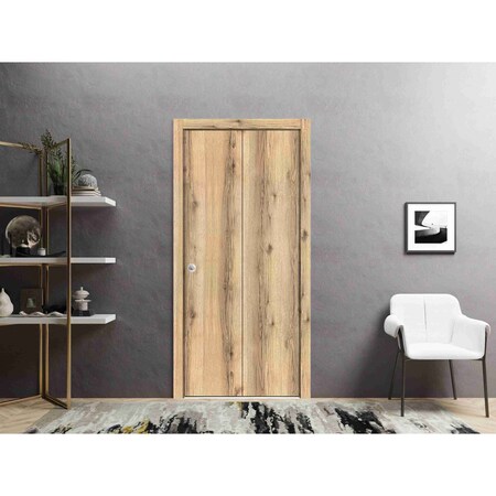 Sartodoors Sliding Closet Bi-fold Doors, Planum 0010 Oak, Sturdy Tracks Moldings Trims Hardware Set, Wood Soli PLANUM0010BF-DUB-6084