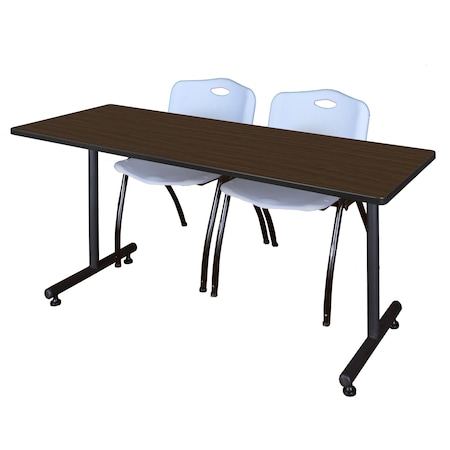 Regency Kobe T-Base Training Seminar Table W/ 2 M Stack Chairs, 60 in W, 24 in L, Neo Walnut MKTRCT6024NW47GY