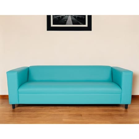 Homeroots 84" Teal Blue Faux Leather Sofa With Black Legs 530488