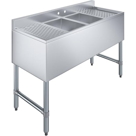 Amgood 48 in. x 19 in. Two Compartment Underbar Sink with Two Drainboards SINK BAR S2C-101410-LR-NF-Z