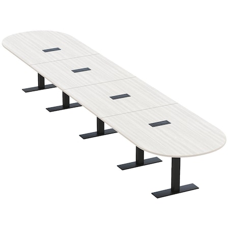 Skutchi Designs 18 Person Conference Table With Power Unit | 18' Racetrack Table | Harmony Series HAR-RAC-48X216-T.BK-WA7976-EBLK