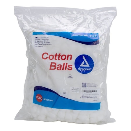 Dynarex Medium Cotton Balls - Non-Sterile, 2000PK 3170-BG