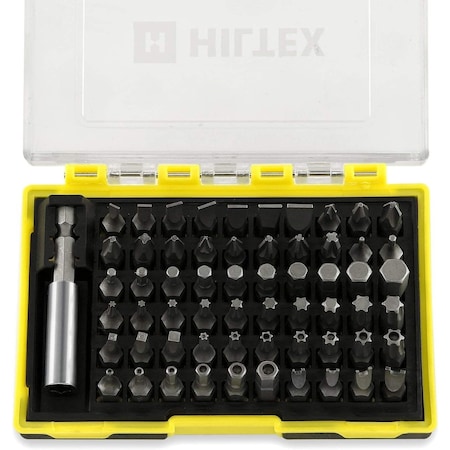 Hiltex Security Bit Set with Magnetic Extension Adapter, 61 Piece | 1/4-Inch Hex Shank | CR-V Steel 10060