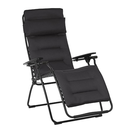 Homeroots 26" Black Steel Outdoor Zero Gravity Chair with Black Cushion 320602