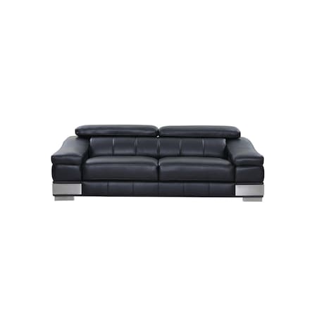 Homeroots 92" Black Italian Leather Sofa With Silver Legs 329713