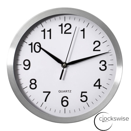 Clockswise 10-in Round Quartz Wall Clock Non-Ticking Battery Operated with Silent Sweep Movement,  QI004745.WT.10
