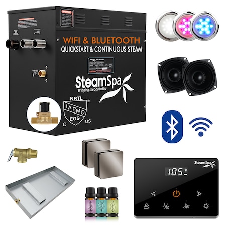 Steamspa 10.5KW Steam Bath Generator, Fully Wireless Remote, BLUETOOTH, WIFI, Auto Drain, Brushed Nickel BKWS1050BN-A