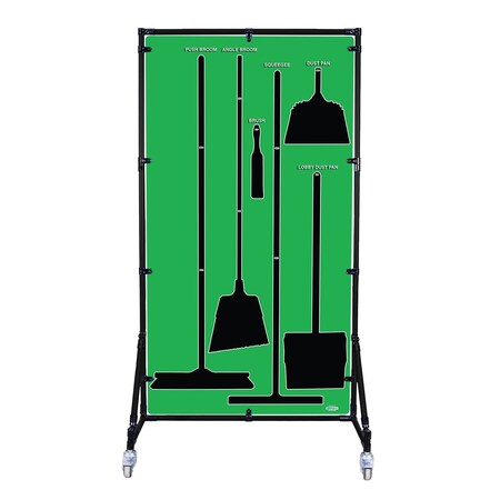 5S Supplies Housekeeping Shadow Board Broom Station V3, Green / Black Shadows, No Broom, No Text HSB-V3-GREEN-BO- NO TEXT
